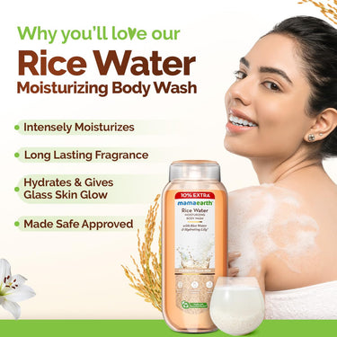 Mamaearth Rice Water Moisturizing Body Wash with Rice Water & Hydrating Lily Scent for Dewy Glass Skin - 275 ml | Intensely Moisturizes | Long Lasting Fragrance | Deeply Cleanses | Gentle | All Skin Types (Pack of 3)